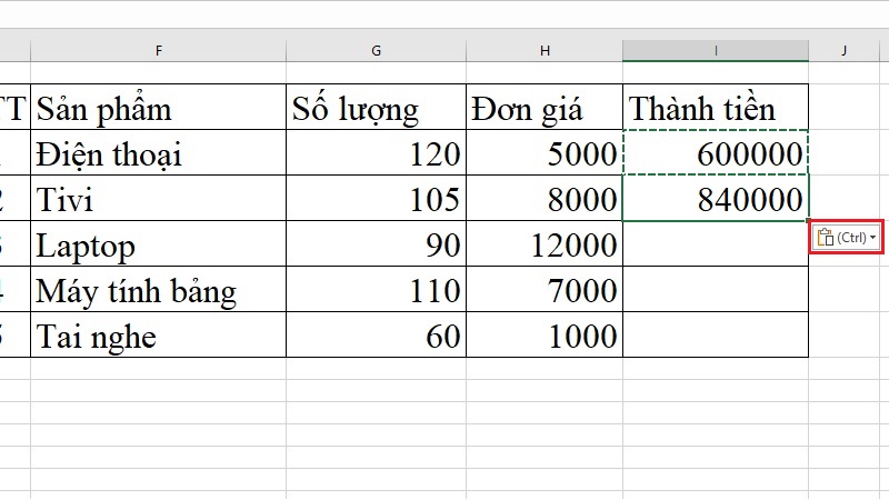 Dùng biểu tượng Paste Options sau khi dán bước 3 Dùng biểu tượng Paste Options sau khi dán bước 3