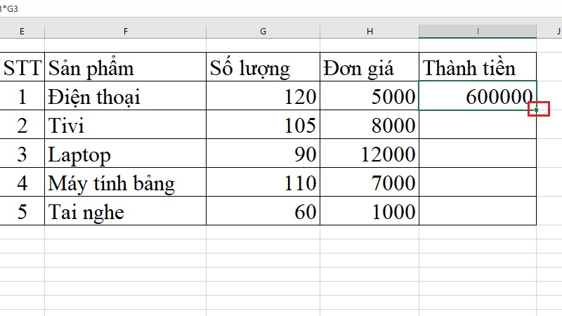 Kéo công thức bằng Fill Handle, chọn Fill Without Formatting bước 1 Kéo công thức bằng Fill Handle, chọn Fill Without Formatting bước 1
