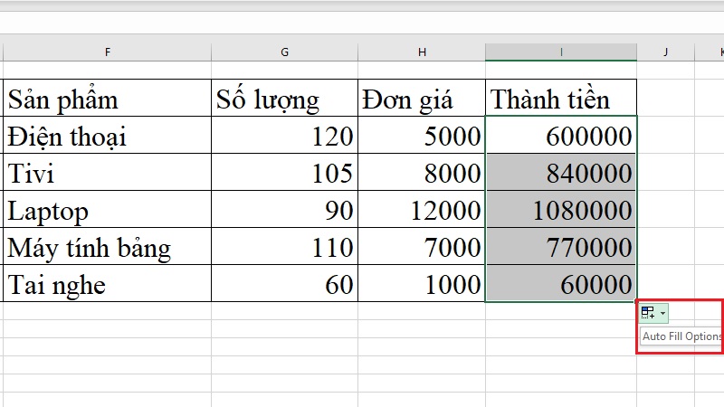 Kéo công thức bằng Fill Handle, chọn Fill Without Formatting bước 3 Kéo công thức bằng Fill Handle, chọn Fill Without Formatting bước 3
