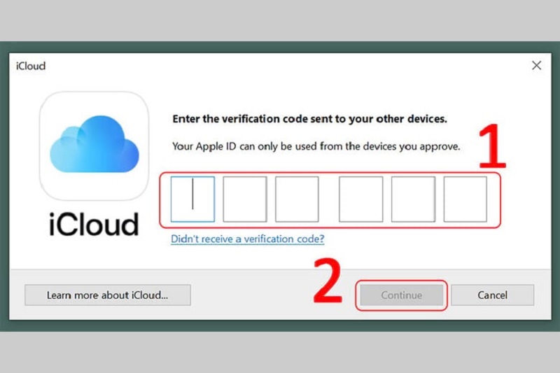Nhập Mã xác thực hai yếu tố vào và nhấn Continue