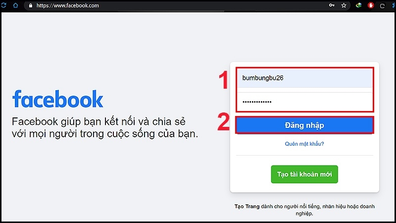 Đăng nhập Facebook bằng tên người dùng (username) Đăng nhập Facebook bằng tên người dùng (username)