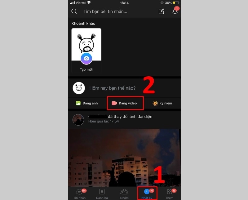 Nhấn vào tính năng Đăng video