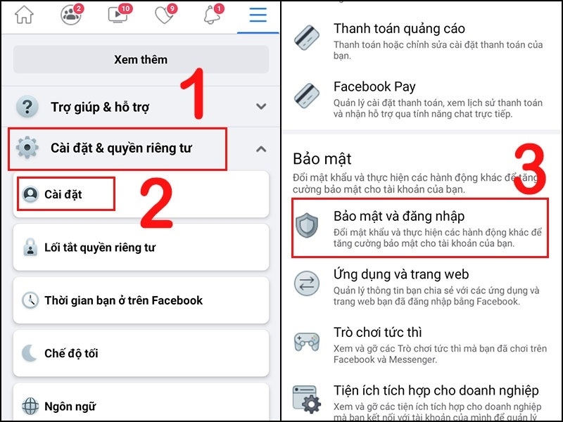 Nhấn vào tùy chọn Bảo mật và đăng nhập