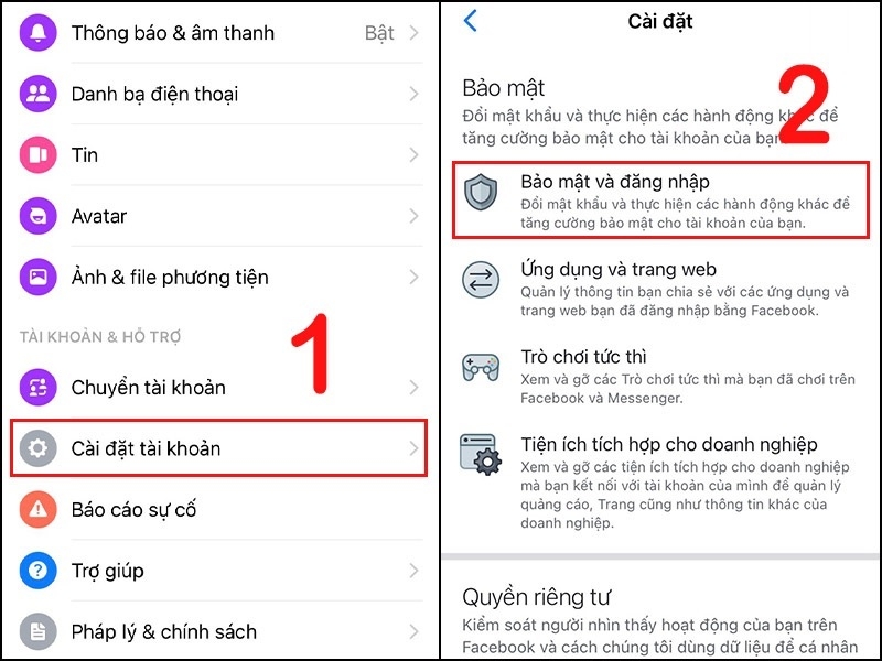 Nhấn vào tùy chọn Bảo mật và đăng nhập