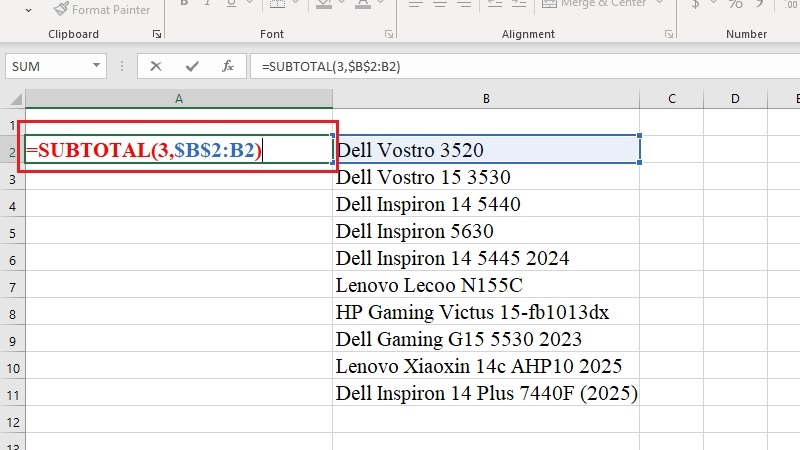 Nhập công thức SUBTOTAL để đánh số thứ tự tự động trong Excel Nhập công thức SUBTOTAL để đánh số thứ tự tự động trong Excel