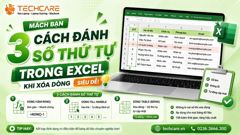 Mách bạn 3 cách đánh số thứ tự trong Excel khi xóa dòng siêu dễ