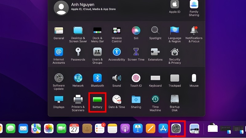 Chọn vào mục Pin trên màn hình Mac Chọn vào mục Pin trên màn hình Mac