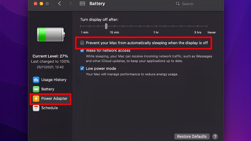 Bật tùy chọn ngăn MacBook tự ngủ khi cắm sạc Bật tùy chọn ngăn MacBook tự ngủ khi cắm sạc