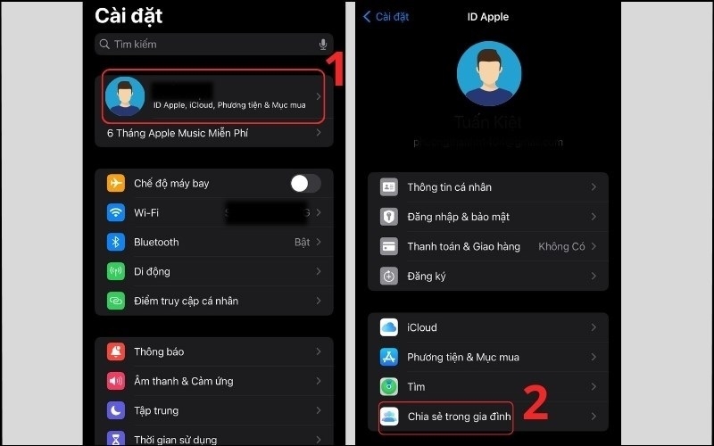 Nhấn vào tùy chọn Chia sẻ trong gia đình