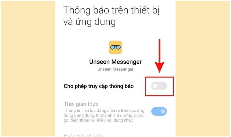 Kéo thanh trượt tại mục Cho phép truy cập thông báo sang bên phải