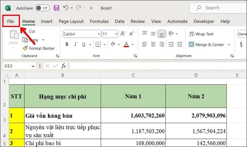 Chọn vào mục File