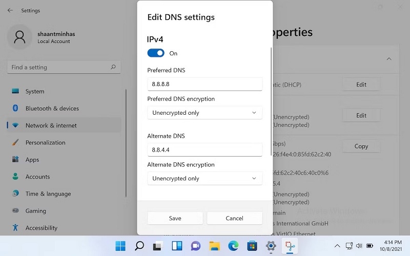 Ô nhập Preferred DNS và Alternate DNS trên Windows 11 Ô nhập Preferred DNS và Alternate DNS trên Windows 11