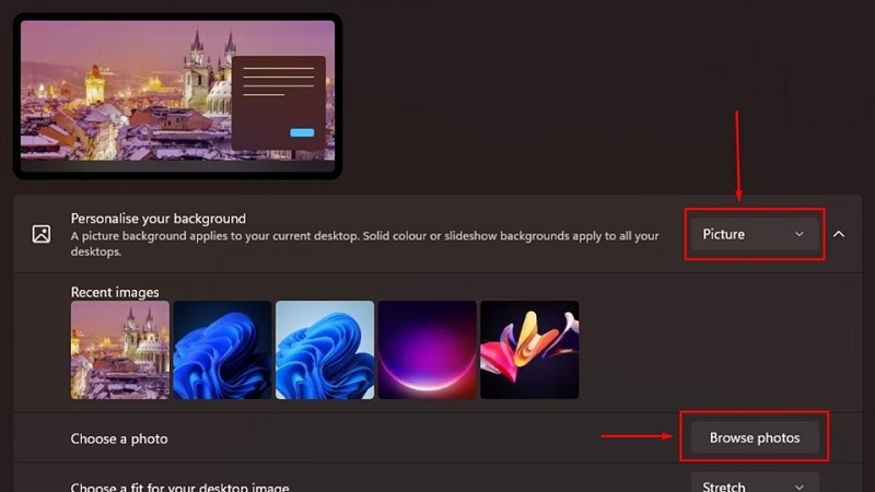 Browse photos để chọn ảnh nền win 11