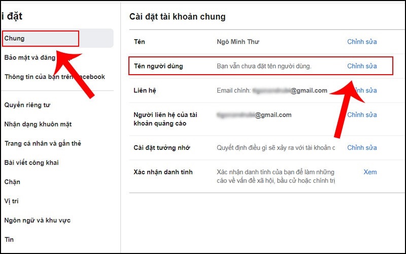 Chọn Chỉnh sửa tại mục Tên người dùng để tiếp tục
