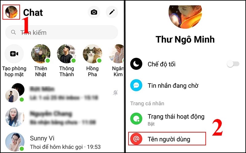 Chọn vào mục Tên người dùng