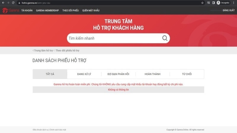 Gửi phiếu hỗ trợ đến Garena để xin cấp lại tài khoản