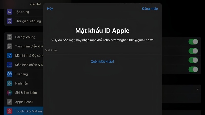 Nhập lại mật mã mới để xác nhận trên iPad Nhập lại mật mã mới để xác nhận trên iPad