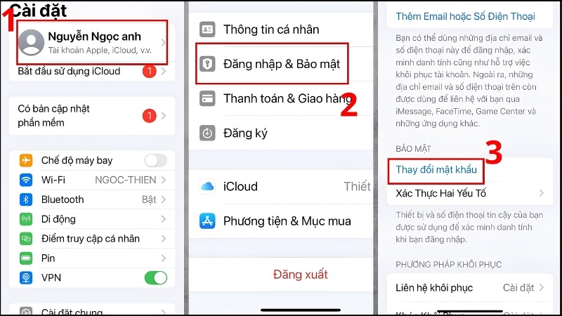Mục Đổi mật khẩu trong phần Đăng nhập và Bảo mật của Apple ID trên iPad bước 1 Mục Đổi mật khẩu trong phần Đăng nhập và Bảo mật của Apple ID trên iPad bước 1