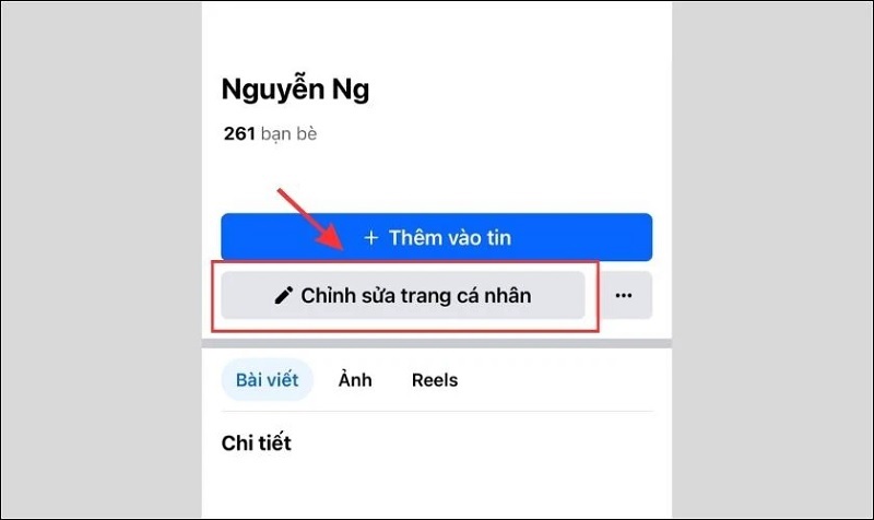 Chọn mục Chỉnh sửa trang cá nhân