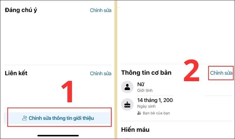 Nhấn vào mục Chỉnh sửa nằm bên cạnh phần Thông tin cơ bản