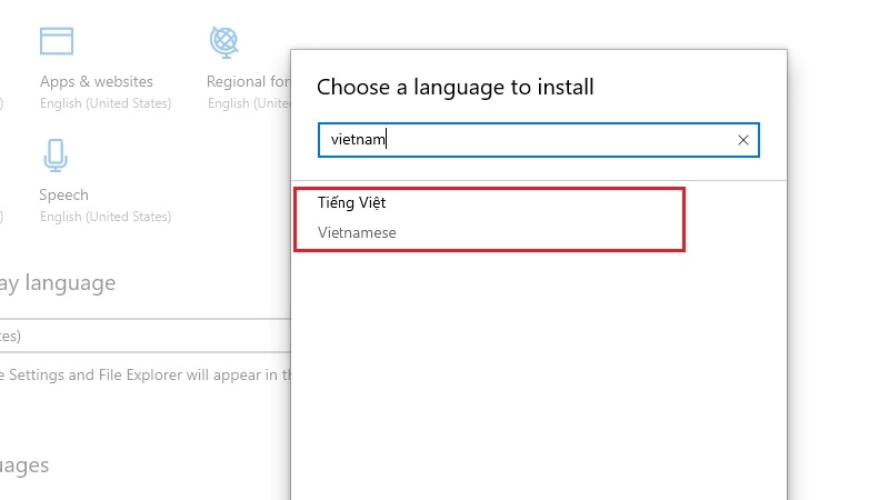 Tìm kiếm và chọn ngôn ngữ tiếng Việt trên Windows 10 Tìm kiếm và chọn ngôn ngữ tiếng Việt trên Windows 10