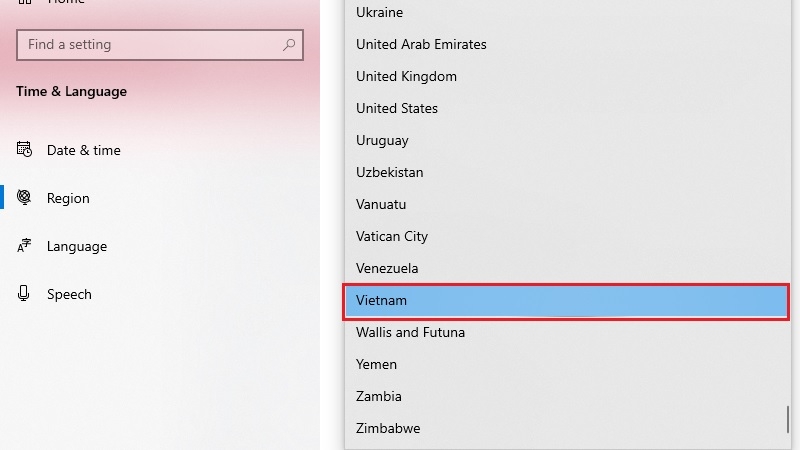 Cài đặt vùng khu vực trong Windows 10 - chọn Vietnam Cài đặt vùng khu vực trong Windows 10 - chọn Vietnam