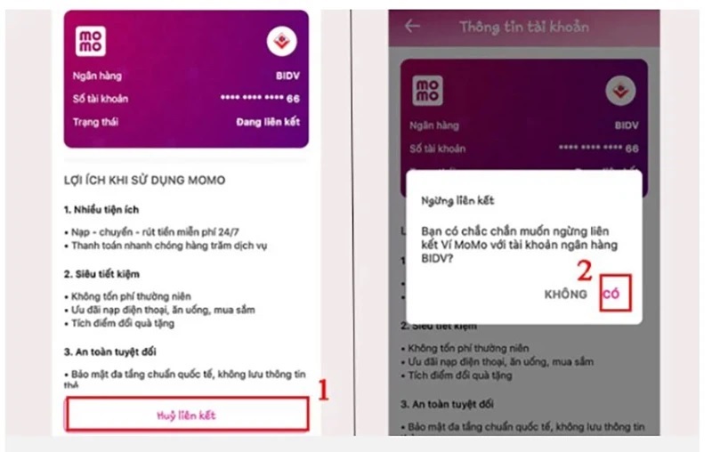Nhấn nút Hủy liên kết và chọn Có