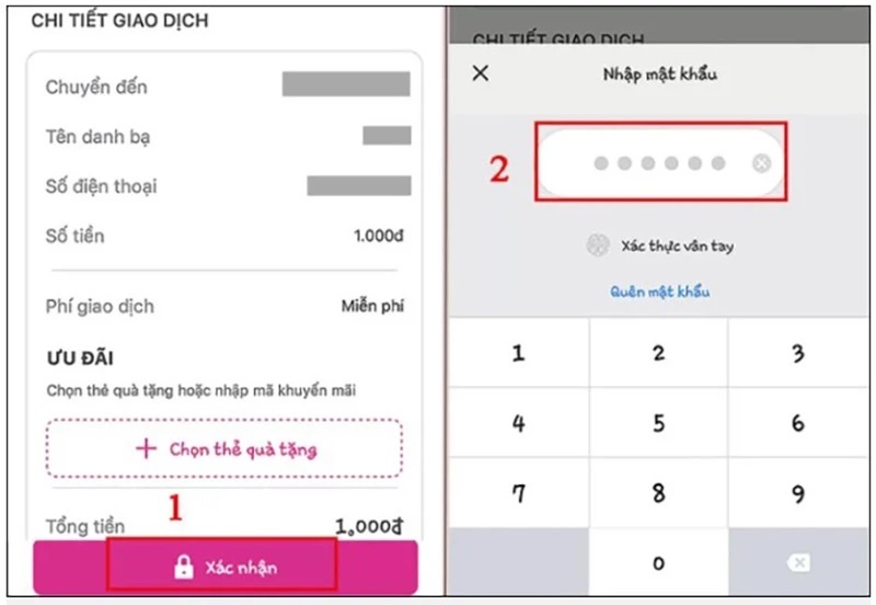 Nhấn nút Xác nhận và nhập mật khẩu vào