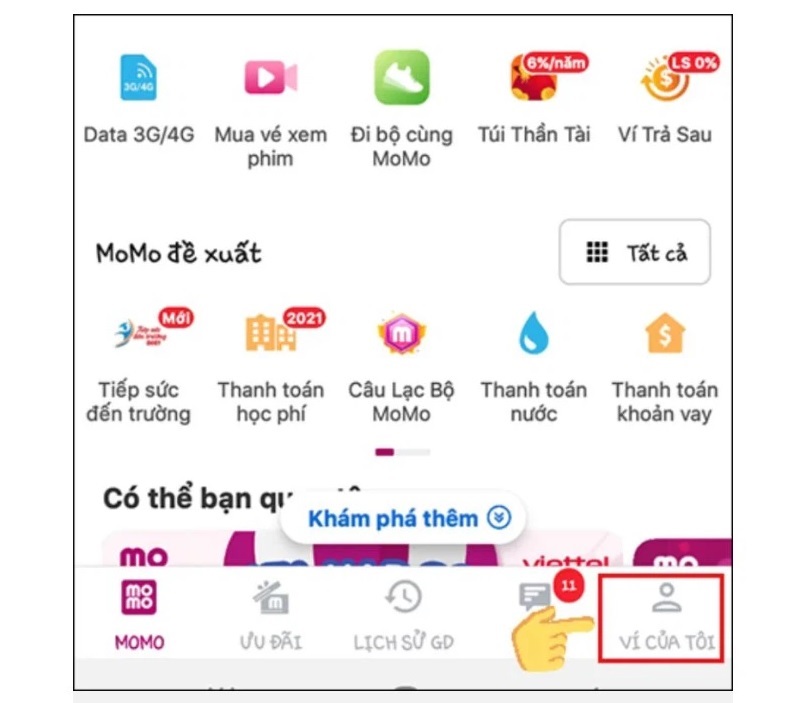 Chọn vào mục Ví của tôi