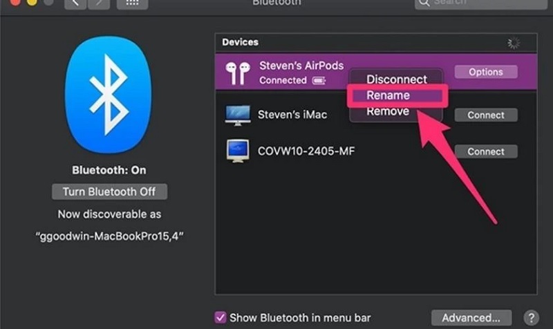 Chọn vào mục Rename