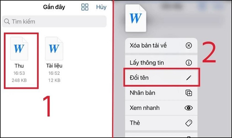 Chọn vào mục Đổi tên