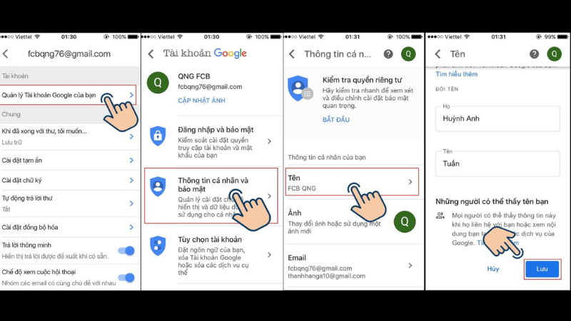 Cách đổi tên Gmail trên điện thoại đơn giản