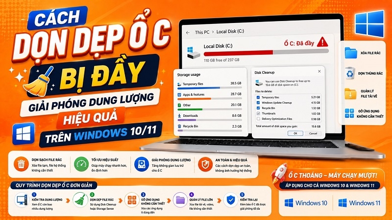 Cách dọn dẹp ổ C bị đầy – Giải phóng dung lượng hiệu quả trên Windows 10/11