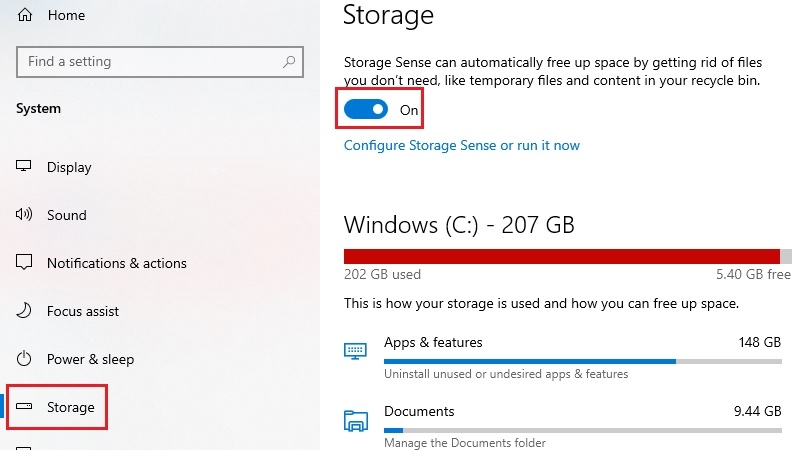 Bật Storage Sense trong Cài đặt Windows để tự động dọn rác máy tính bước 2 Bật Storage Sense trong Cài đặt Windows để tự động dọn rác máy tính bước 2
