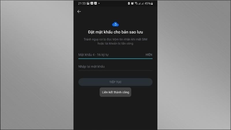 Nhập mật khẩu sao lưu tin nhắn vào