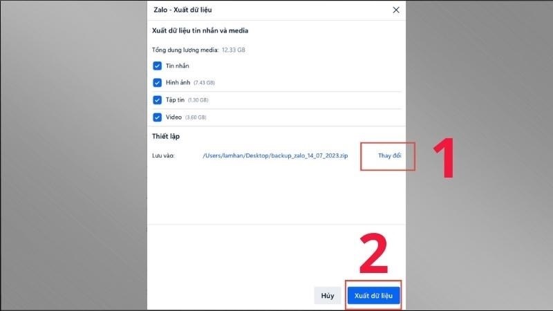 Chọn vào mục Xuất dữ liệu