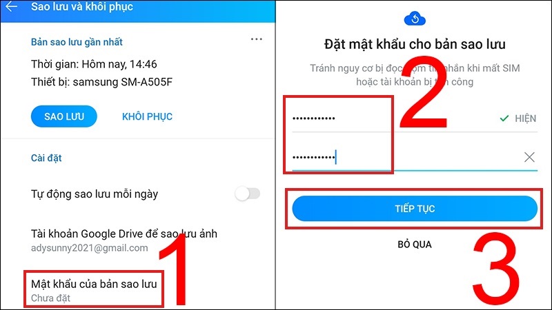 Nhấn nút tiếp tục