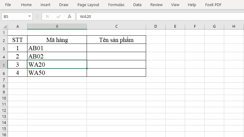 Bảng Excel mã sản phẩm chuẩn bị dùng hàm IF LEFT Bảng Excel mã sản phẩm chuẩn bị dùng hàm IF LEFT