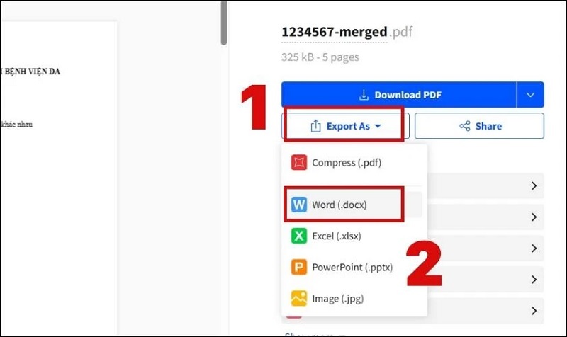 Chọn vào mục Export As