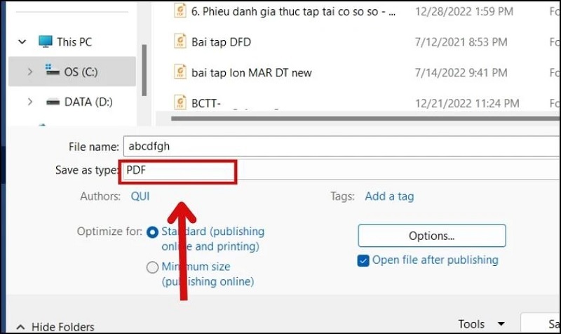 Nhấn vào tùy chọn PDF