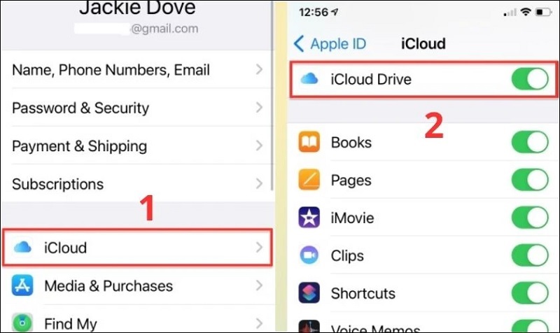 Kéo thanh trượt ngay bên cạnh dòng chữ iCloud Drive sang bên phải