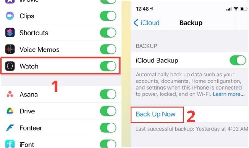 Chọn vào mục Back Up Now