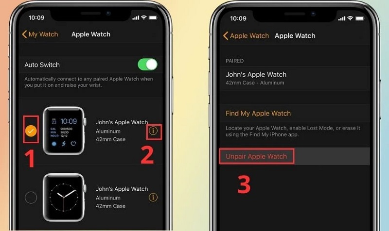 Hủy kết nối giữa 2 thiết bị bằng cách chọn vào mục Unpair Apple Watch
