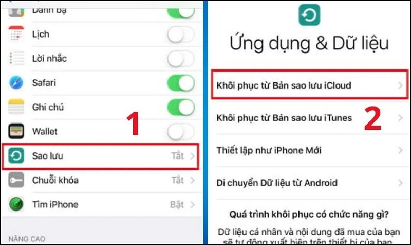 Chọn vào bản sao lưu dữ liệu mới nhất