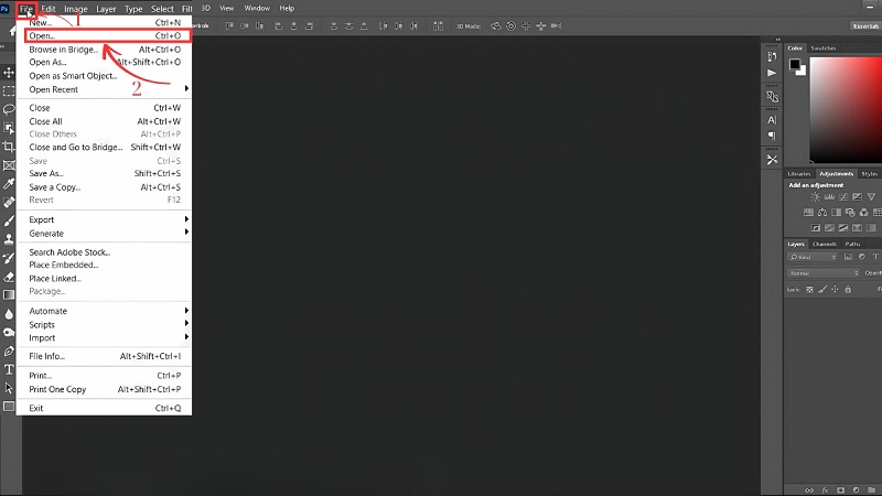 Mở ảnh cần chỉnh sửa trong Photoshop Mở ảnh cần chỉnh sửa trong Photoshop