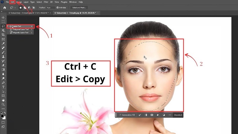 Khoanh vùng và sao chép khuôn mặt bằng Lasso Tool Khoanh vùng và sao chép khuôn mặt bằng Lasso Tool