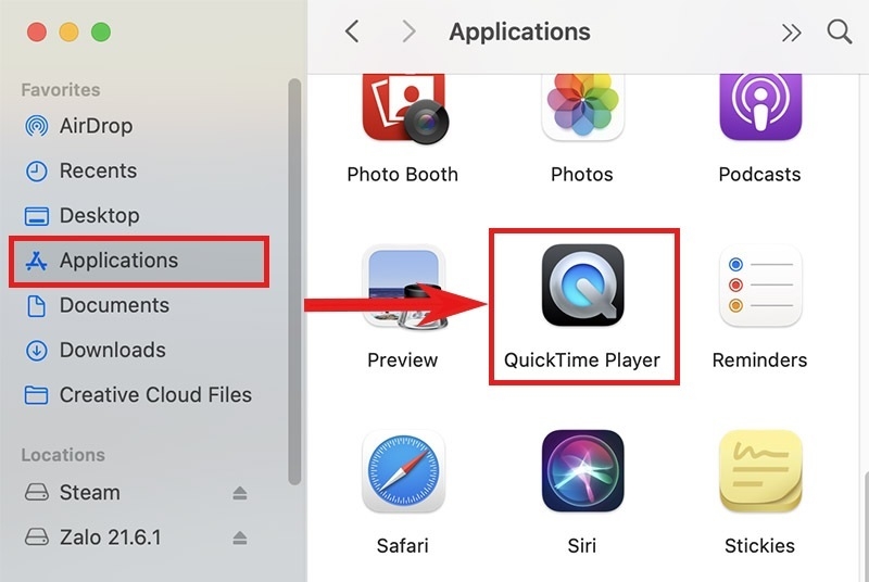 Chọn QuickTime Player