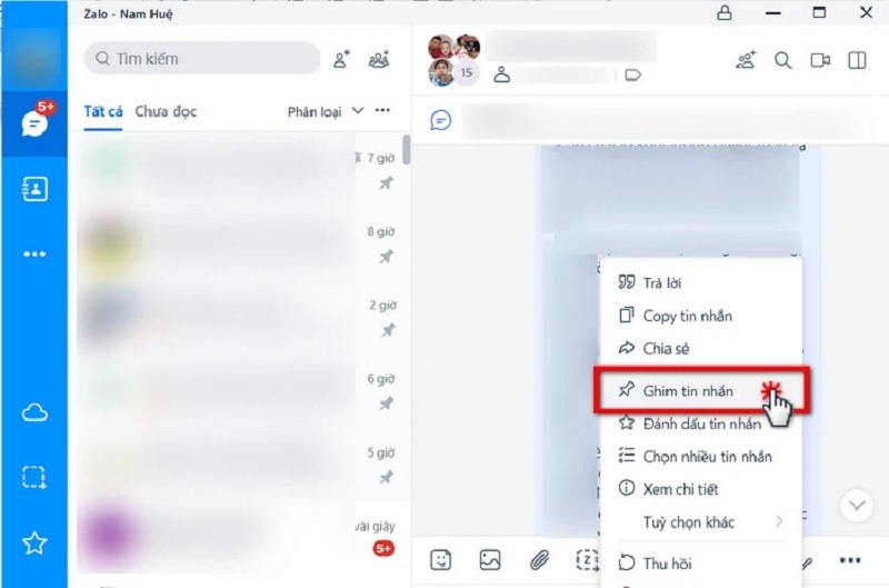 Chọn tính năng Ghim tin nhắn