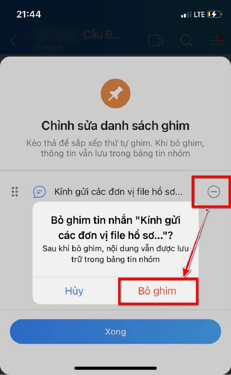Chọn Bỏ ghim