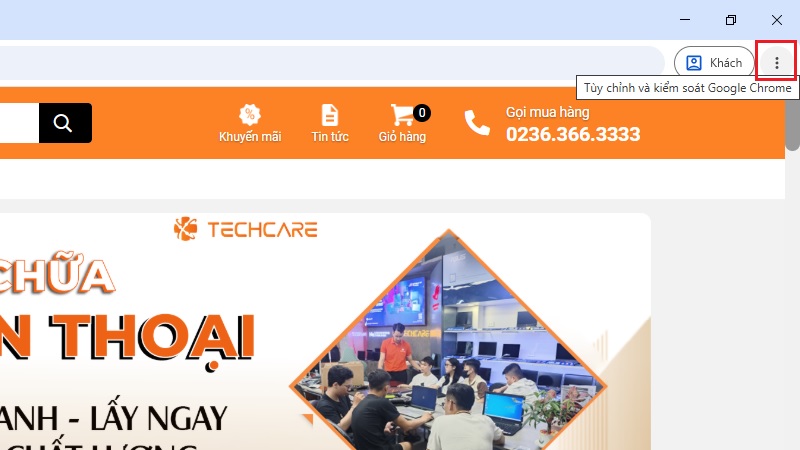 Vị trí dấu ba chấm ở góc trên bên phải Google Chrome